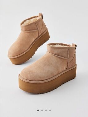UGG Platform Suede Shearling Ankle Boot in Light Brown